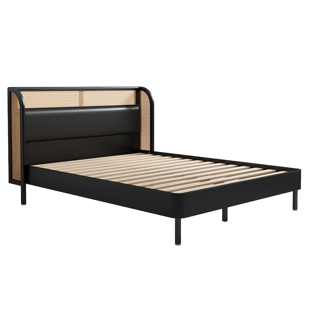 Dalton Modern Cannage & Rattan Queen Bed - Black