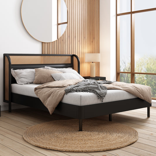 Dalton Modern Cannage & Rattan Queen Bed - Black