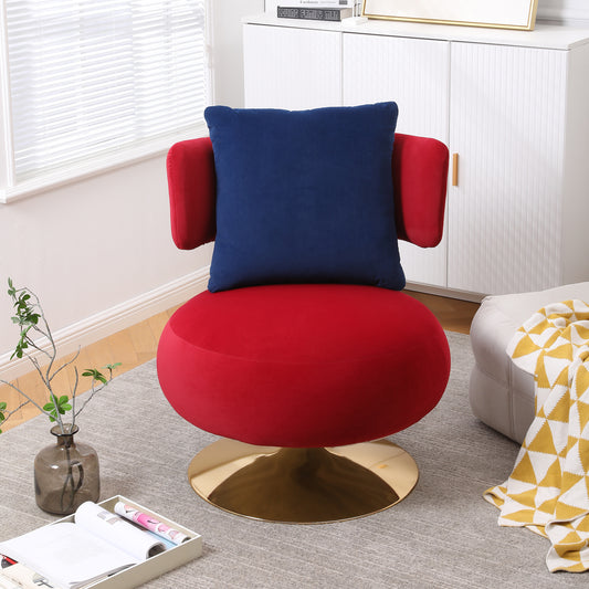 XR Modern Velvet Swivel Accent Chair with Gold Base - Red