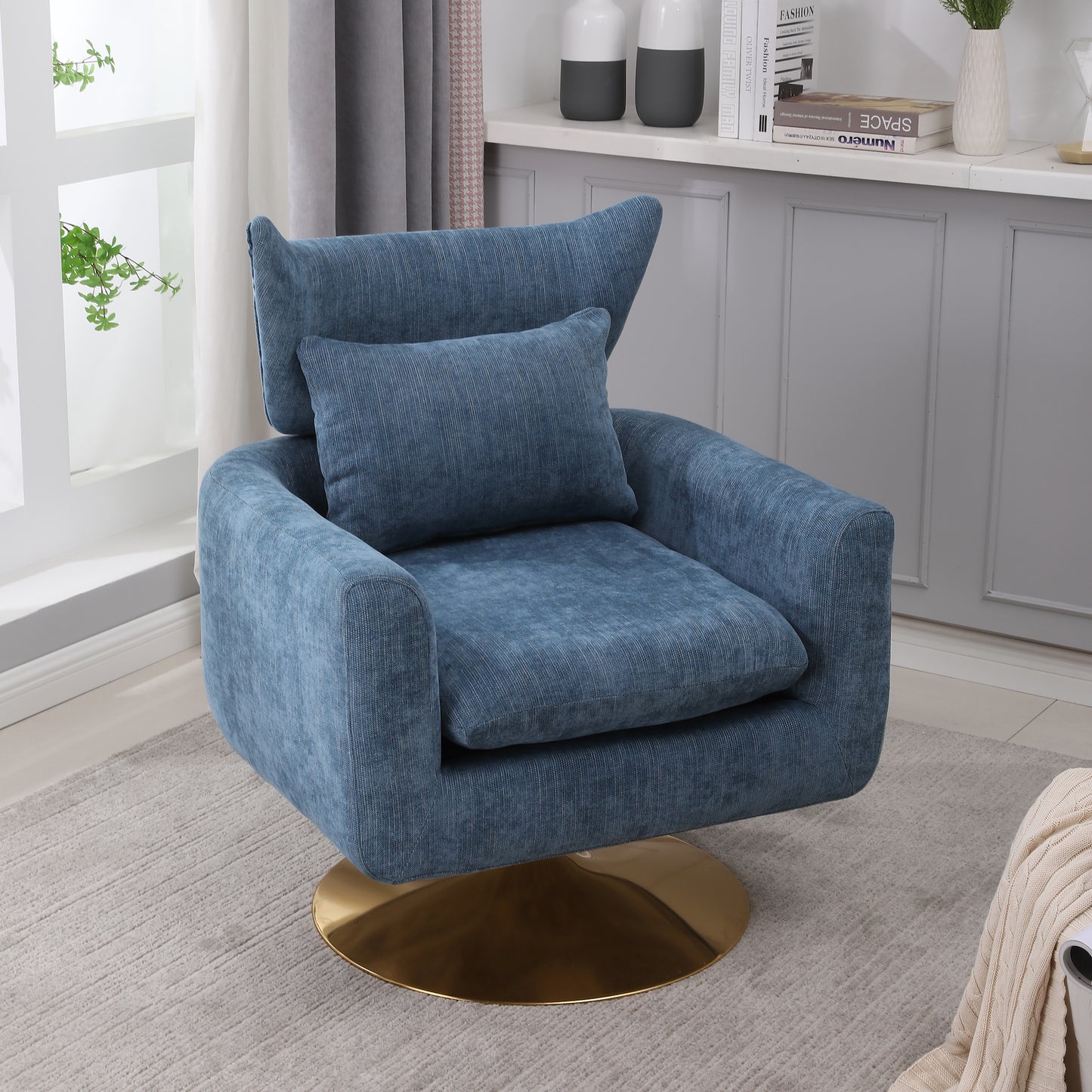 XR Mid-Century Modern Swivel Chair with Gold Base - Blue