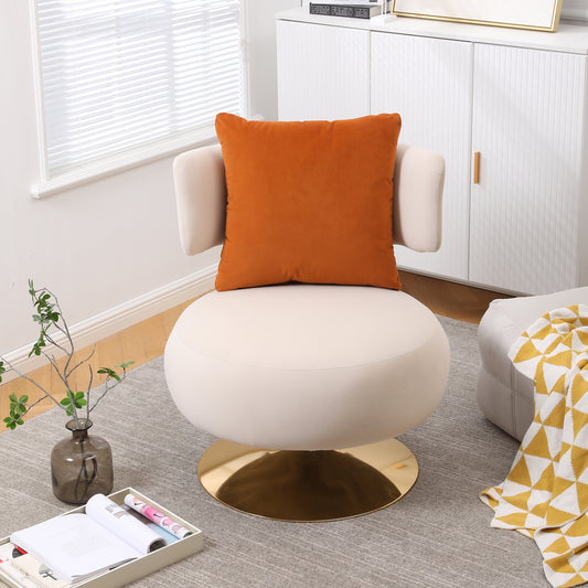 XR Modern Velvet Swivel Accent Chair with Gold Base - Beige