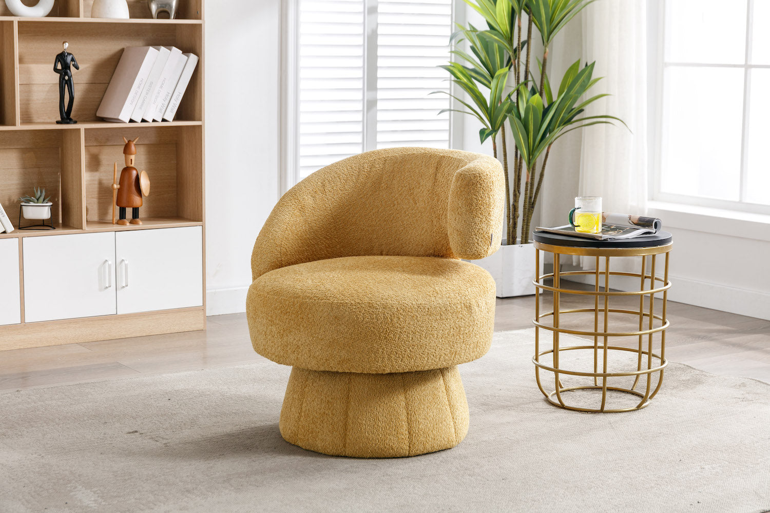 Mina Modern Chenille Swivel Barrel Chair - Yellow – Finally Home ...