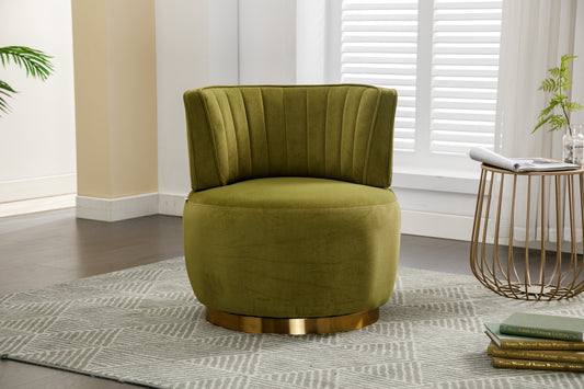 Marsha Contemporary Velvet Swivel Chair with Gold Trim - Green