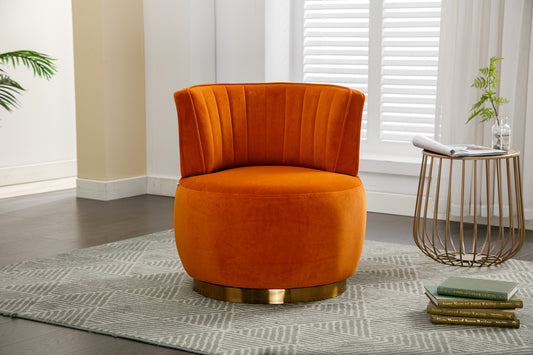 Marsha Contemporary Velvet Swivel Chair with Gold Trim - Orange