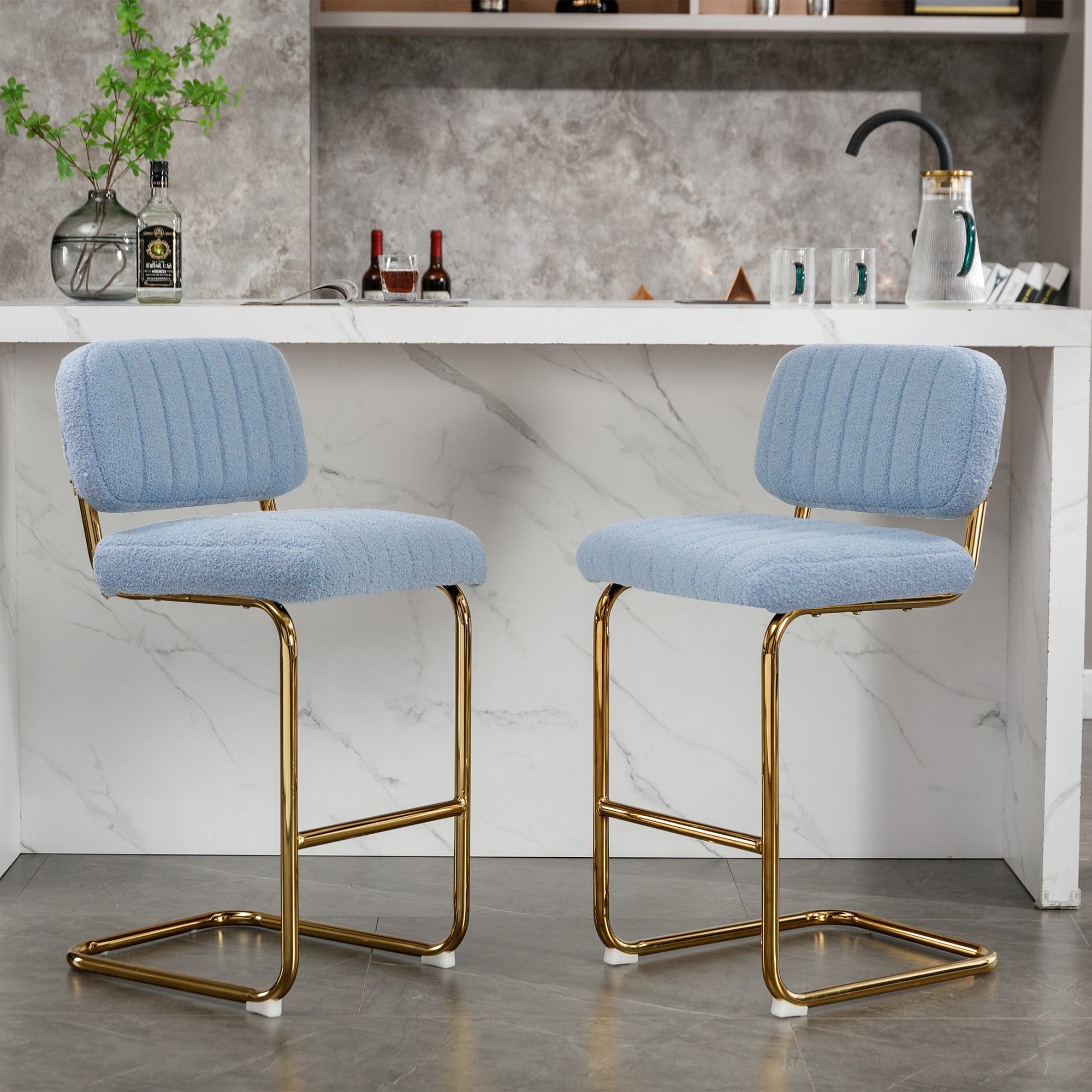 Light blue velvet discount stool