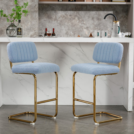 Zen Zone Mid-Century Modern Counter Height Stools Set of 2 - Light Blue Boucle