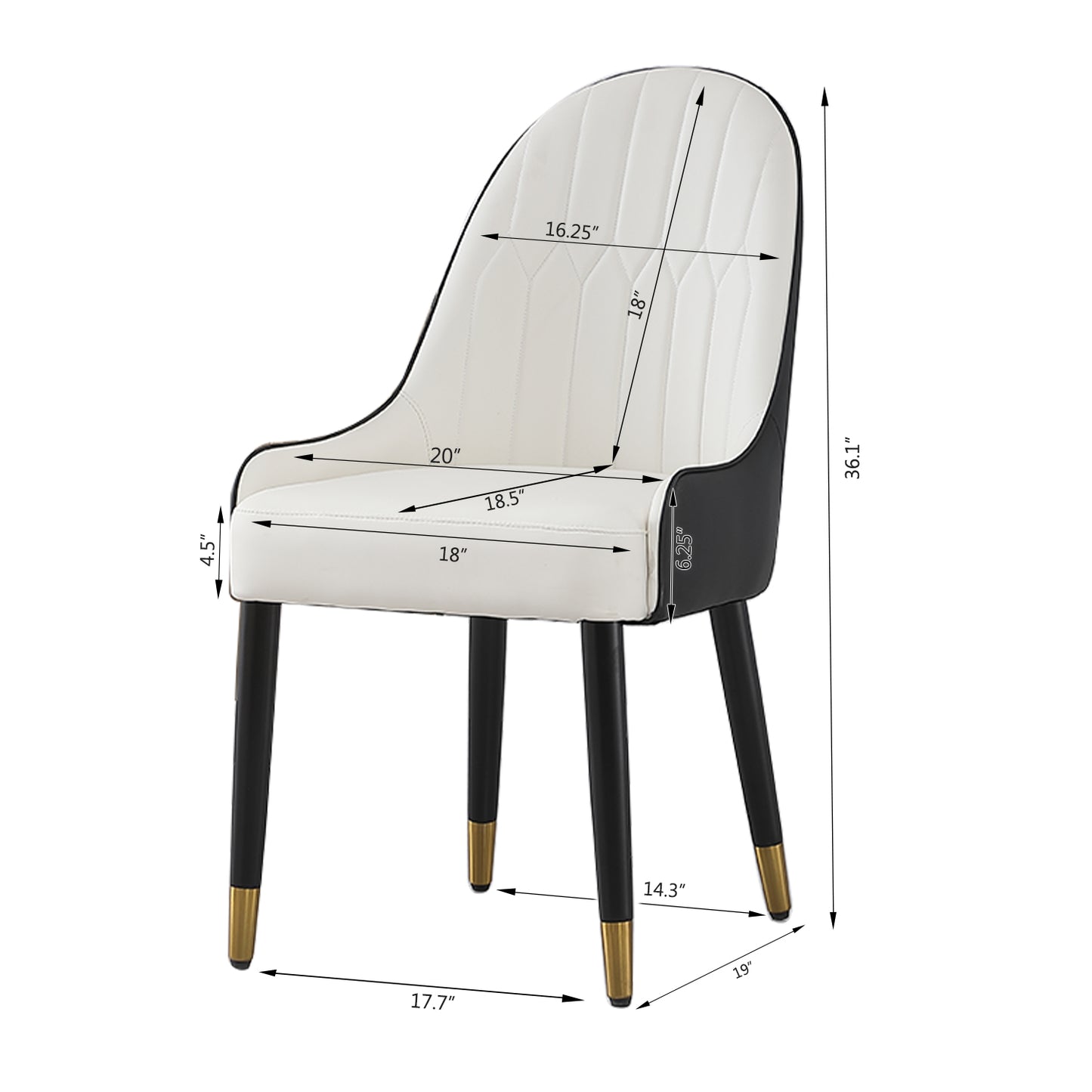 Montary Dining Chair in PU Leather with Wooden Gold Tipped Legs Set of 2 Black