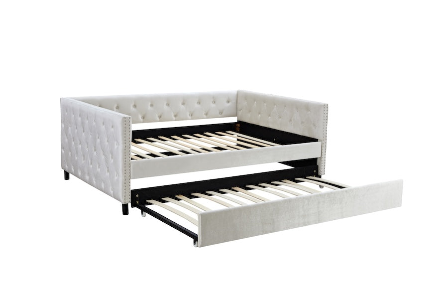 Marsha Contemporary Full Size Tufted Daybed & Trundle Set - Beige