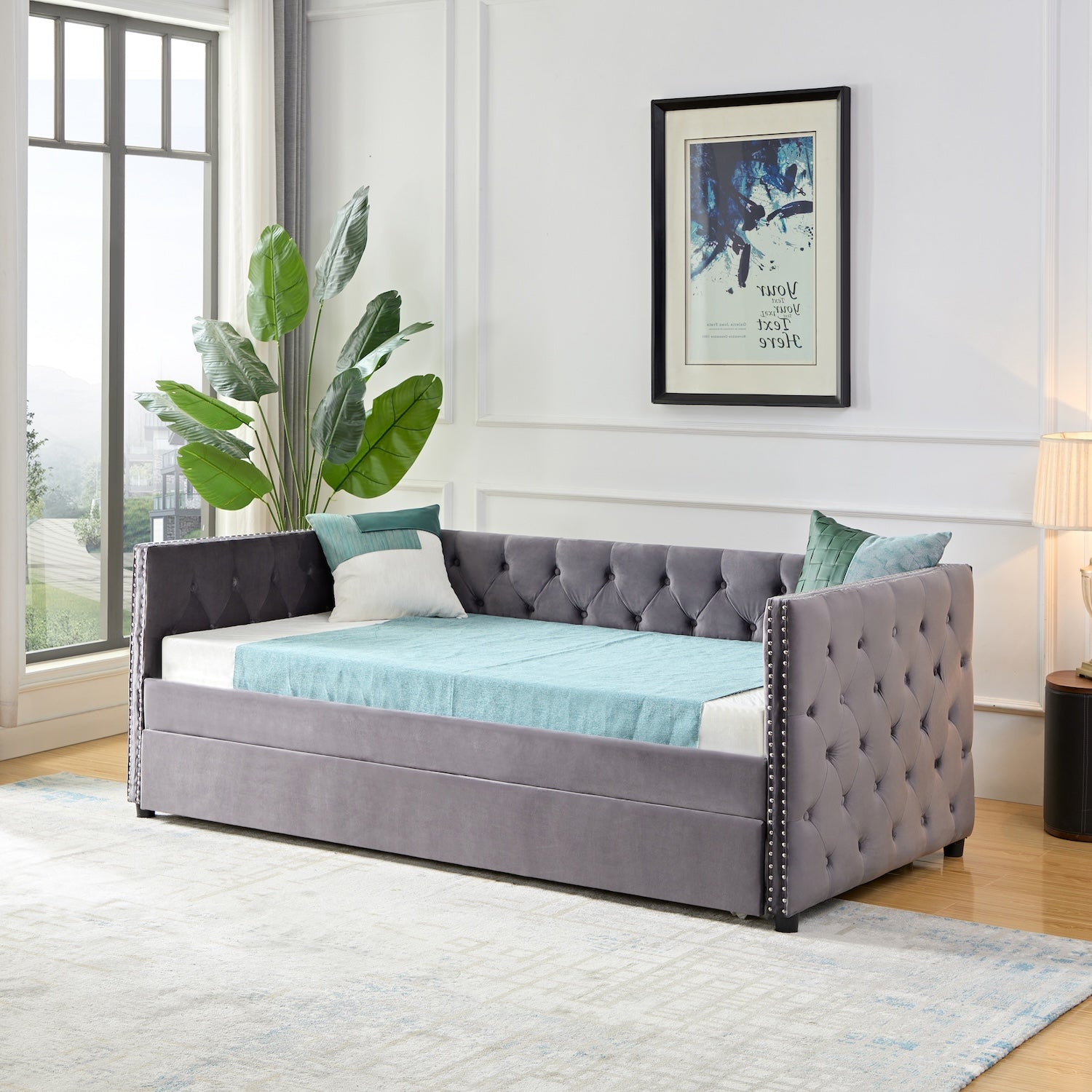 Marsha Contemporary Twin Size Tufted Daybed & Trundle Set - Gray