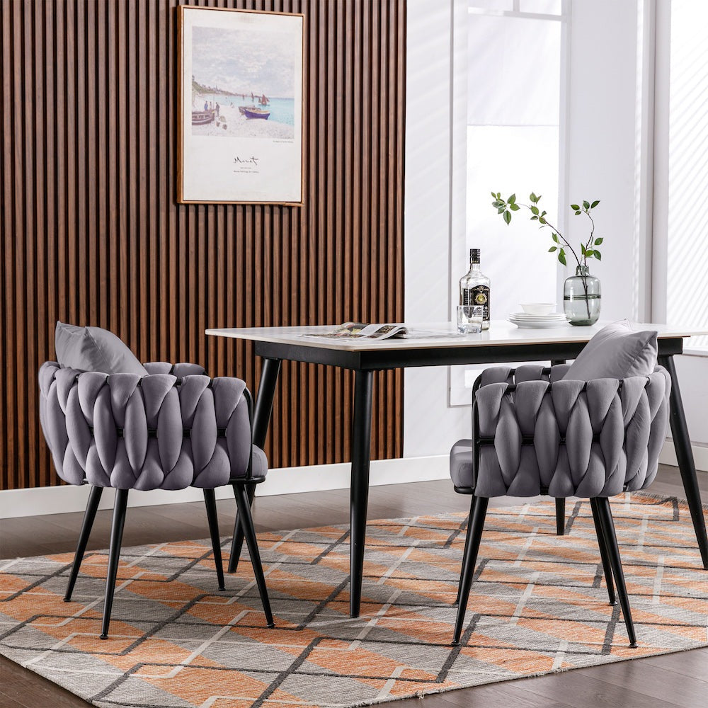 Zen Zone Modern Velvet Hand Weaved Dining Chairs Set of 2 - Purple