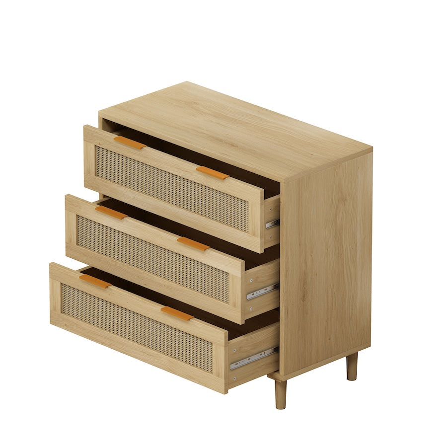 Spribung 31.5" 3 Drawer Cabinet with Rattan Drawers