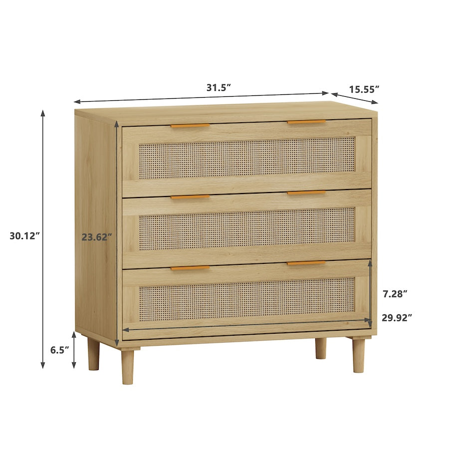 Spribung 31.5" 3 Drawer Cabinet with Rattan Drawers