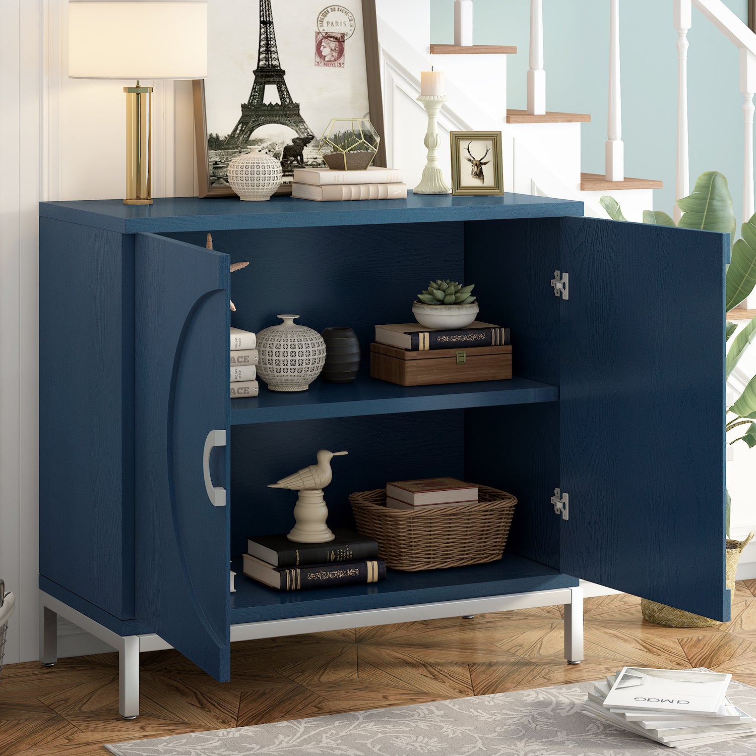 Trexm Modern Entryway Cabinet - Navy