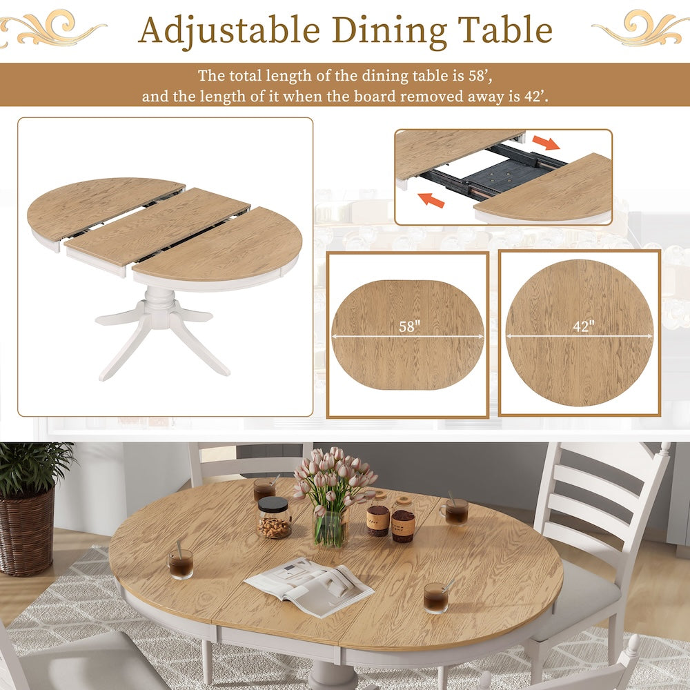 Round farmhouse dining table set hot sale