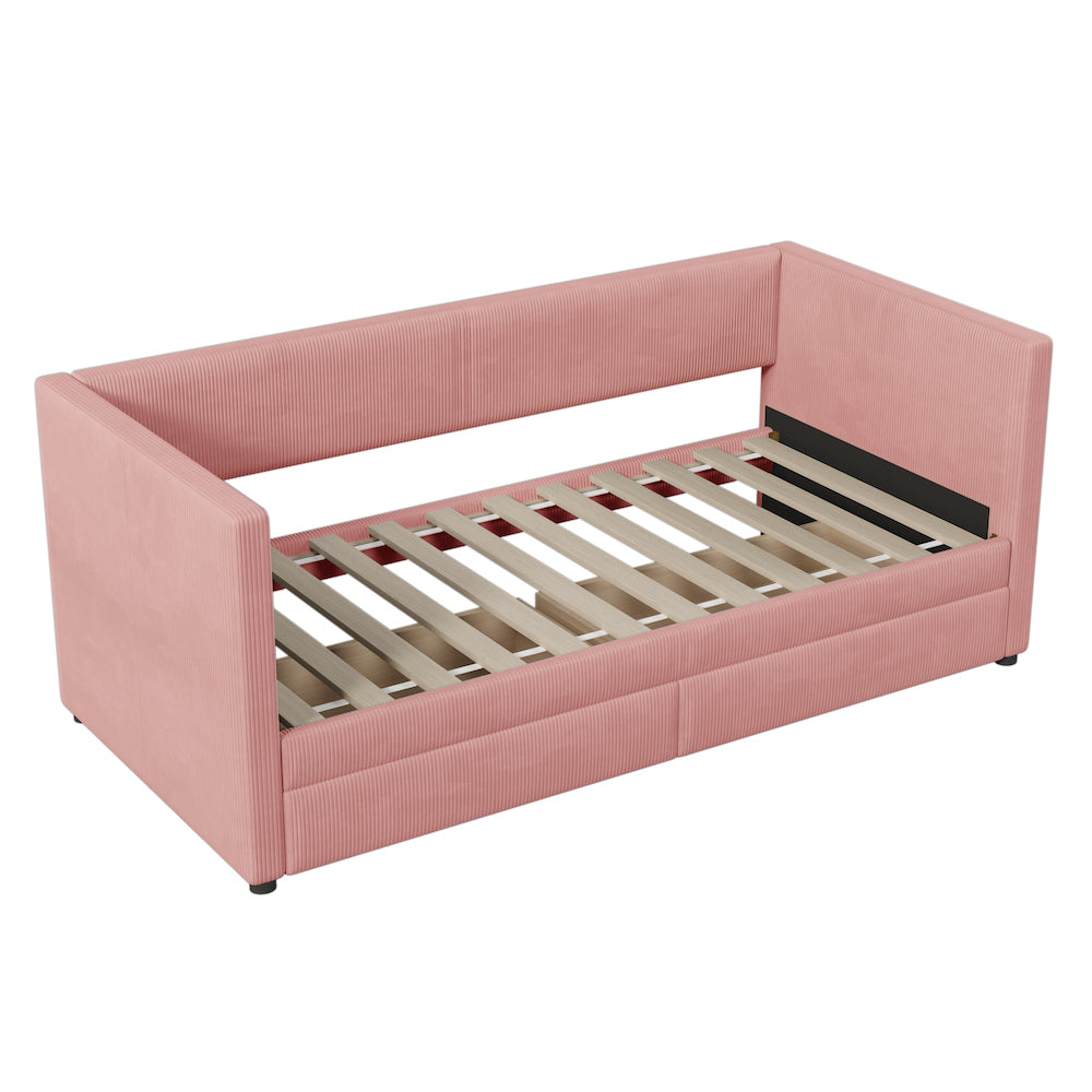 Lucky Twin Corduroy Upholstered Daybed with Storage Drawers - Pink