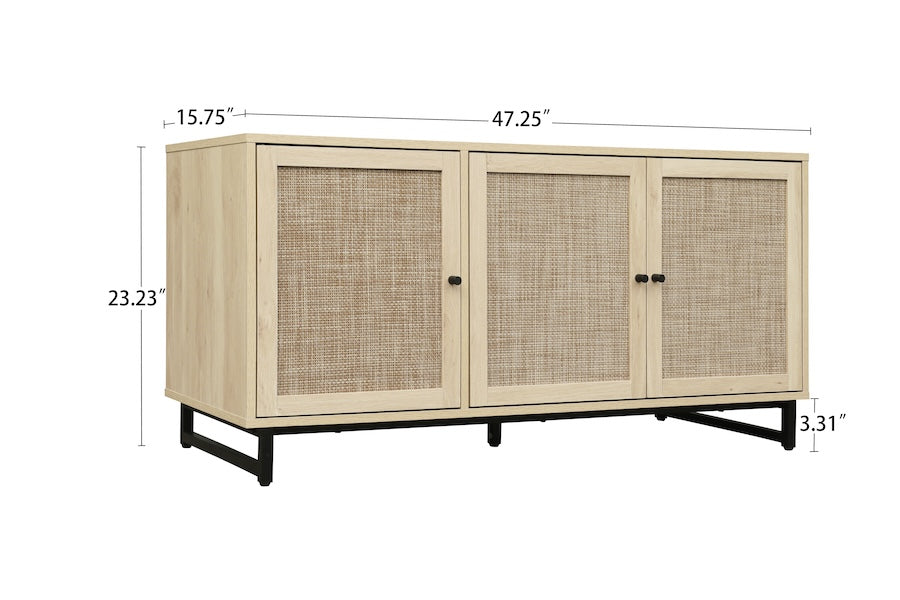 Milestone 3-Door Cabinet with Rattan Fronts - Brown