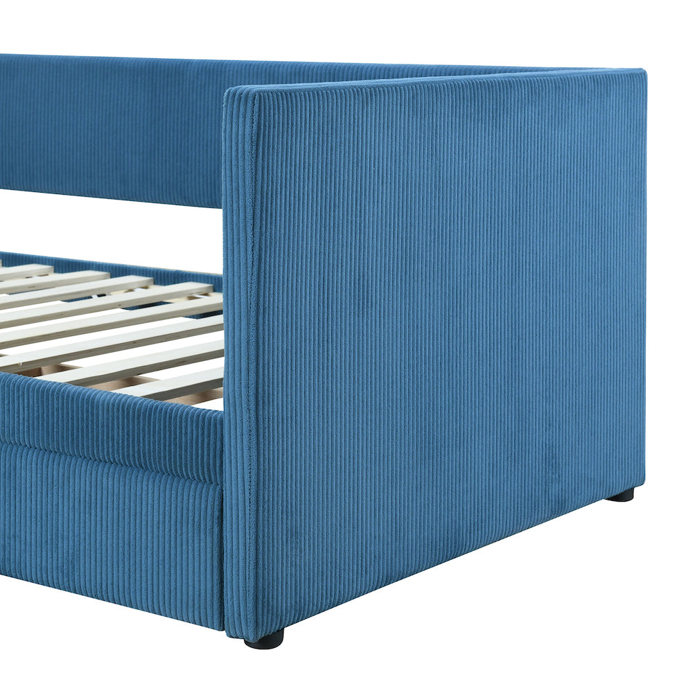 Lucky Twin Corduroy Upholstered Daybed with Storage Drawers - Blue