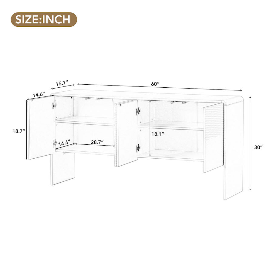 Trexm Modern Minimalist 60" 4-Door Sideboard - White