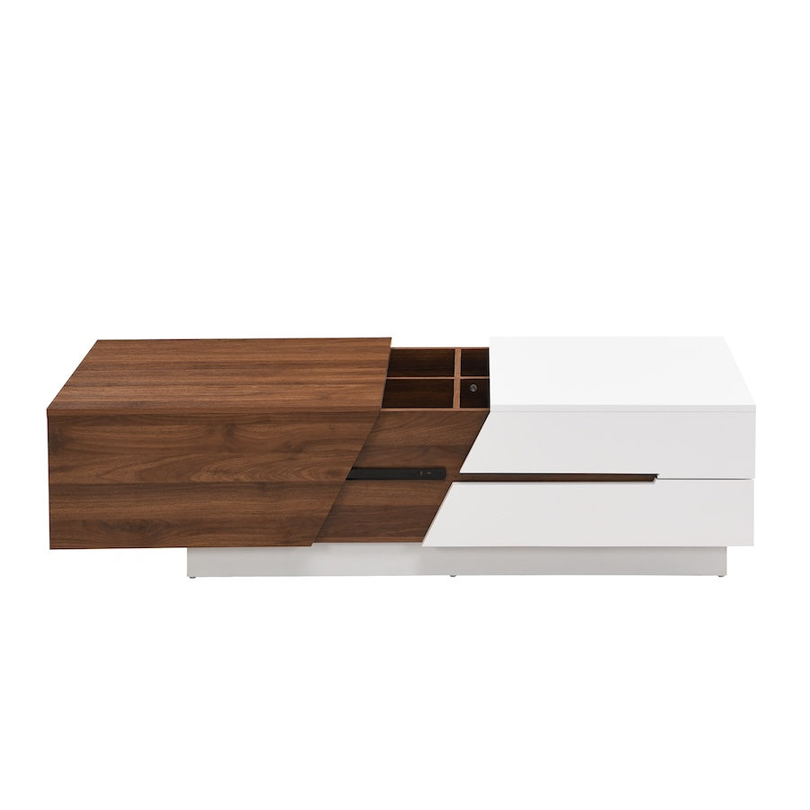 Dipali Modern Extendable Top Coffee Table - White & Walnut