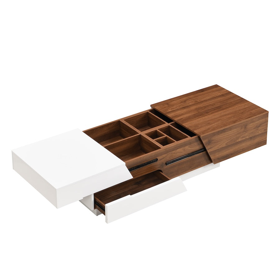 Dipali Modern Extendable Top Coffee Table - White & Walnut