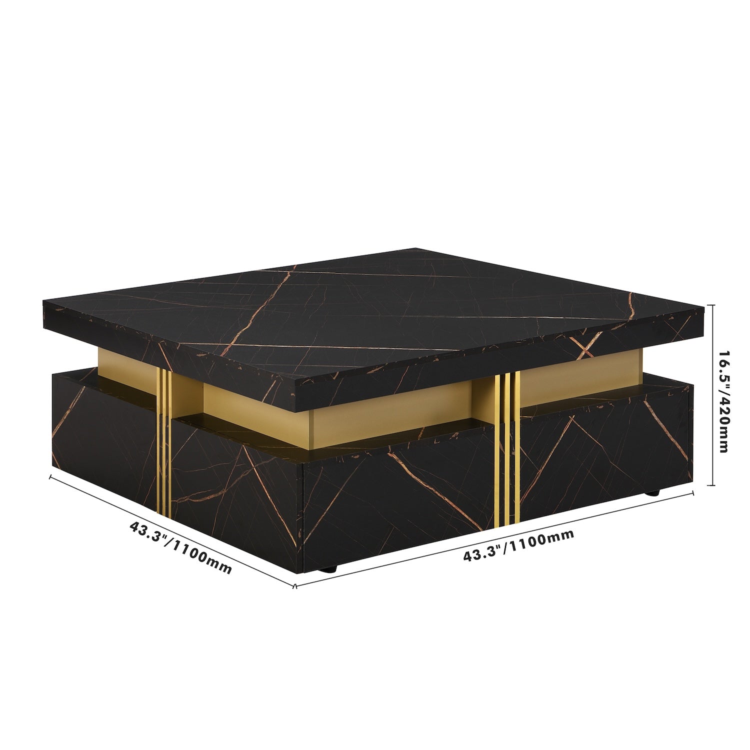 Denitsa Modern 4-drawer Coffee Table - Black & Gold