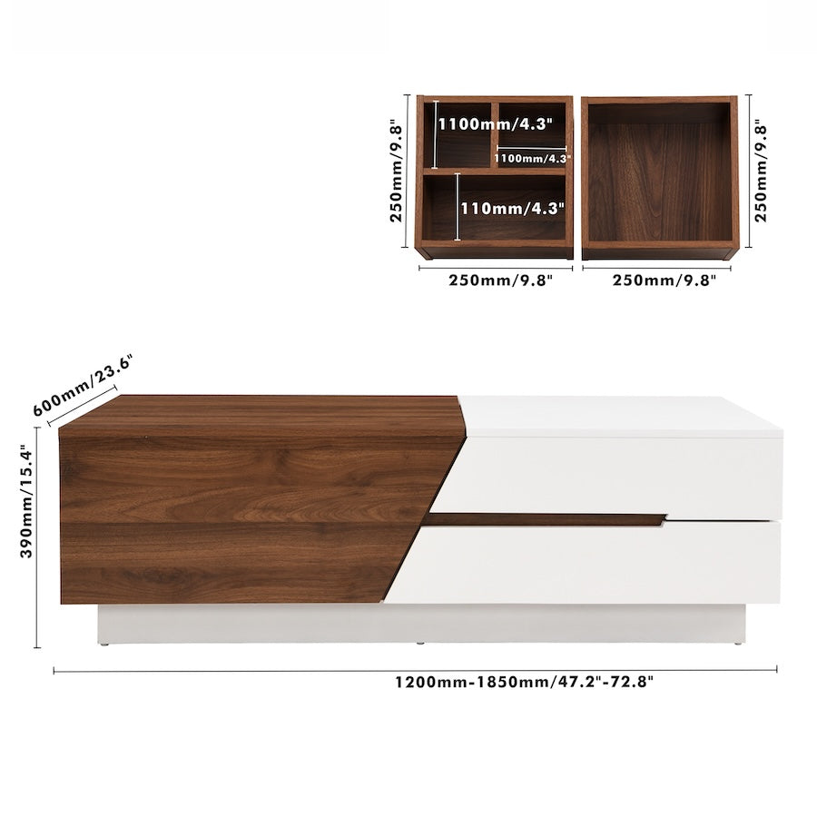 Dipali Modern Extendable Top Coffee Table - White & Walnut