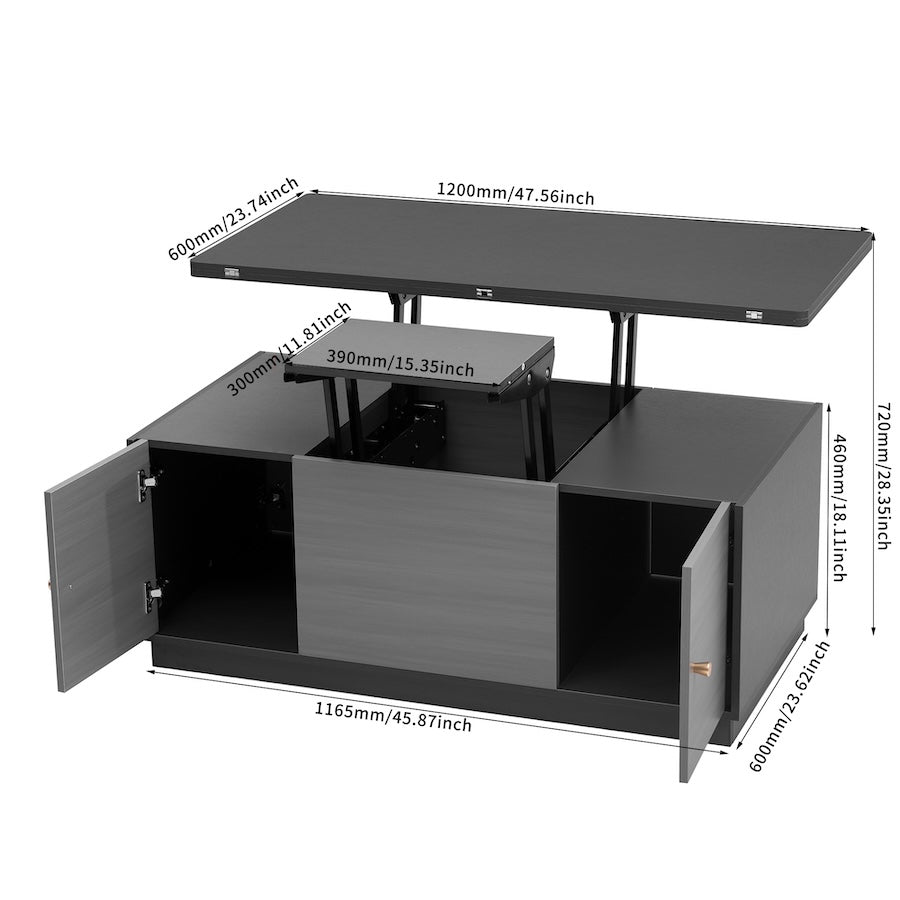 Svatava Modern Lift-top Coffee Table w/ Storage - Black