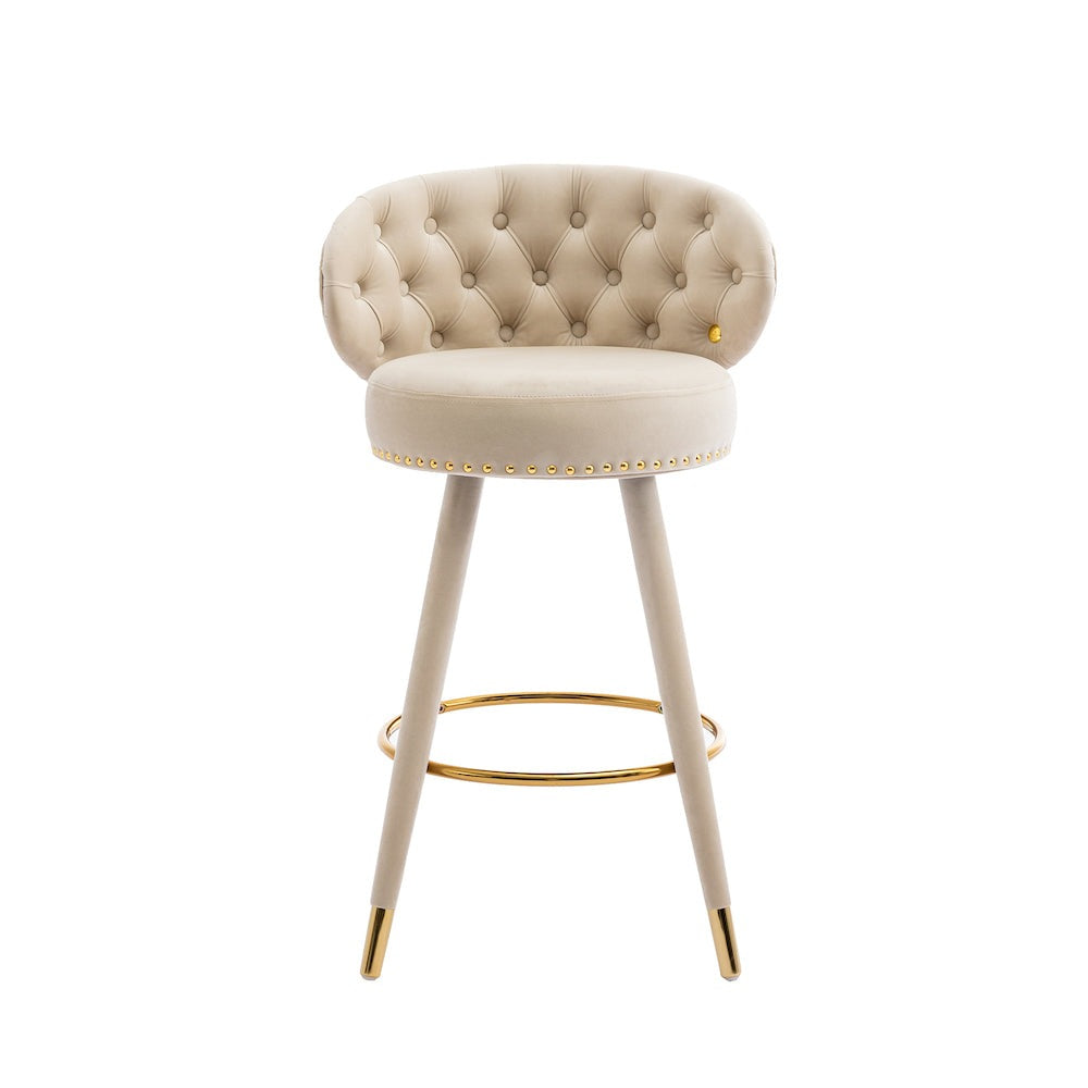 Lindsey Velvet Counter Height Swivel Stools - Beige & Gold