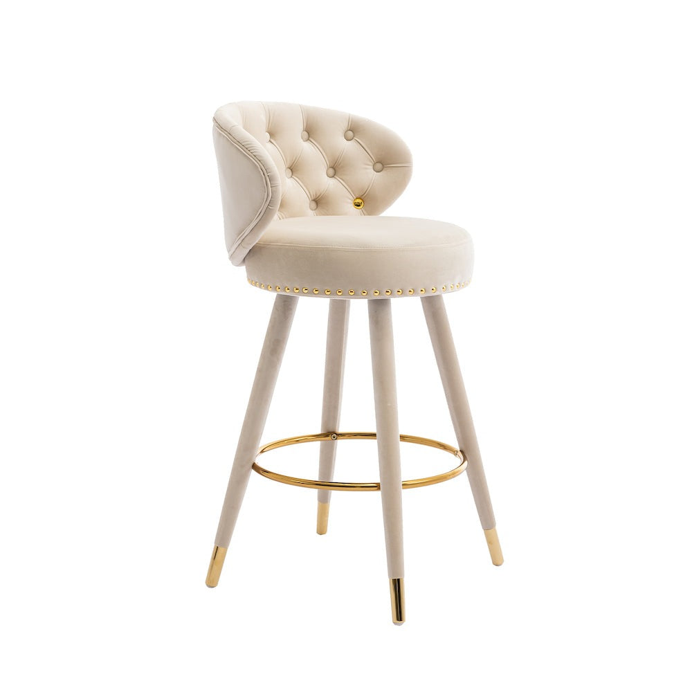 Lindsey Velvet Counter Height Swivel Stools - Beige & Gold