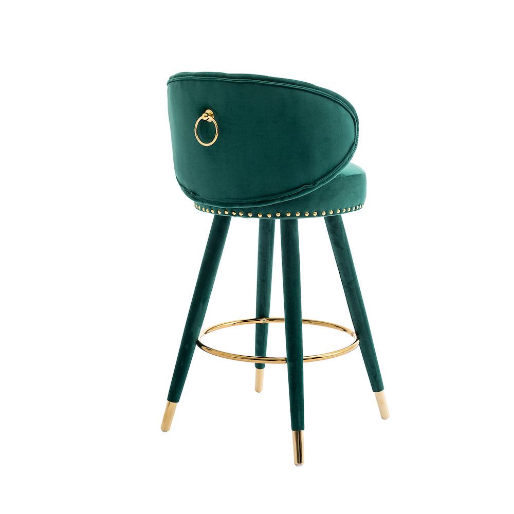 Lindsey Velvet Counter Height Swivel Stools - Emerald & Gold