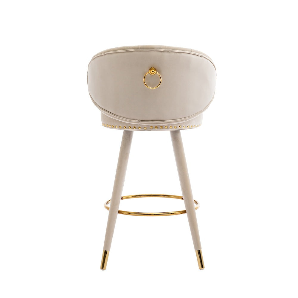 Lindsey Velvet Counter Height Swivel Stools - Beige & Gold