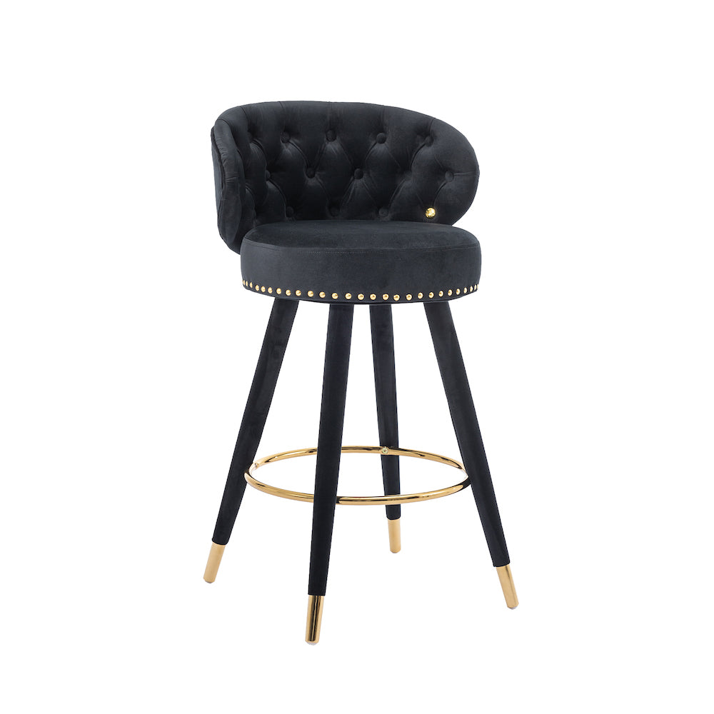 Lindsey Velvet Counter Height Swivel Stools - Black & Gold