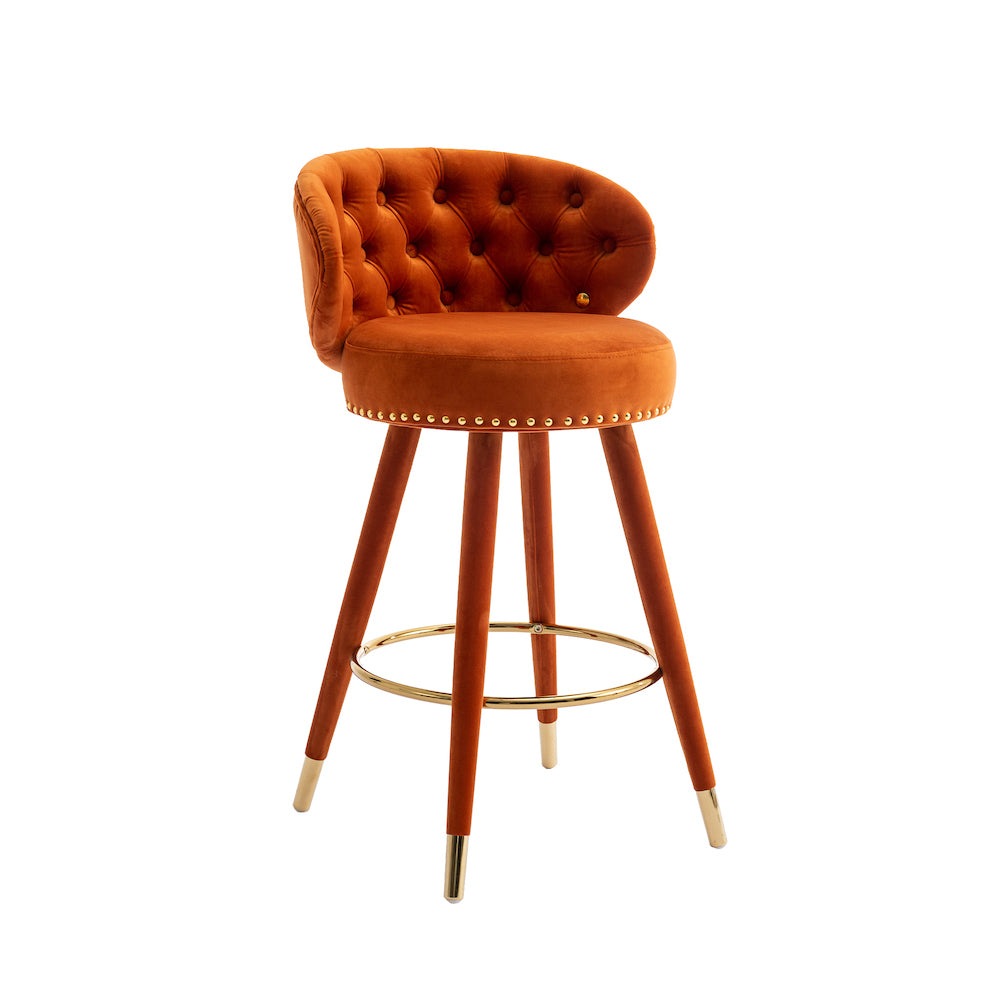 Lindsey Velvet Counter Height Swivel Stools - Orange & Gold