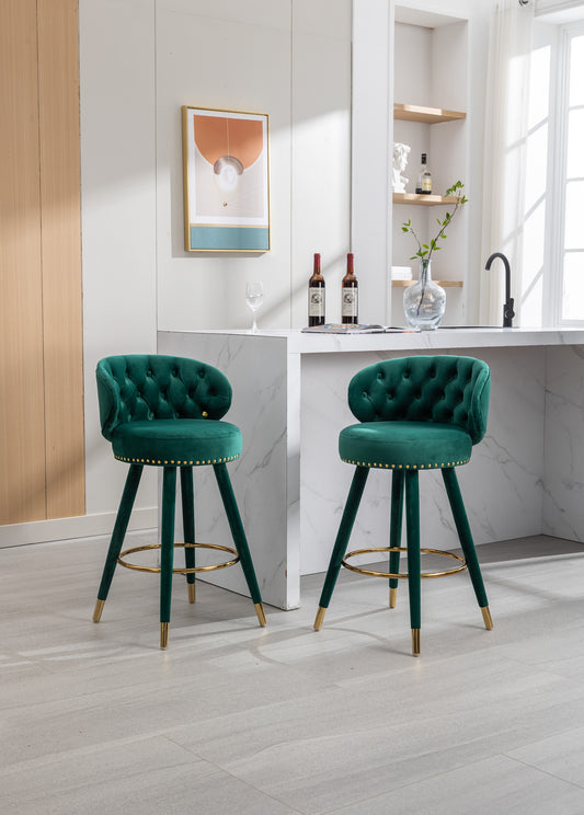 Lindsey Velvet Counter Height Swivel Stools - Emerald & Gold