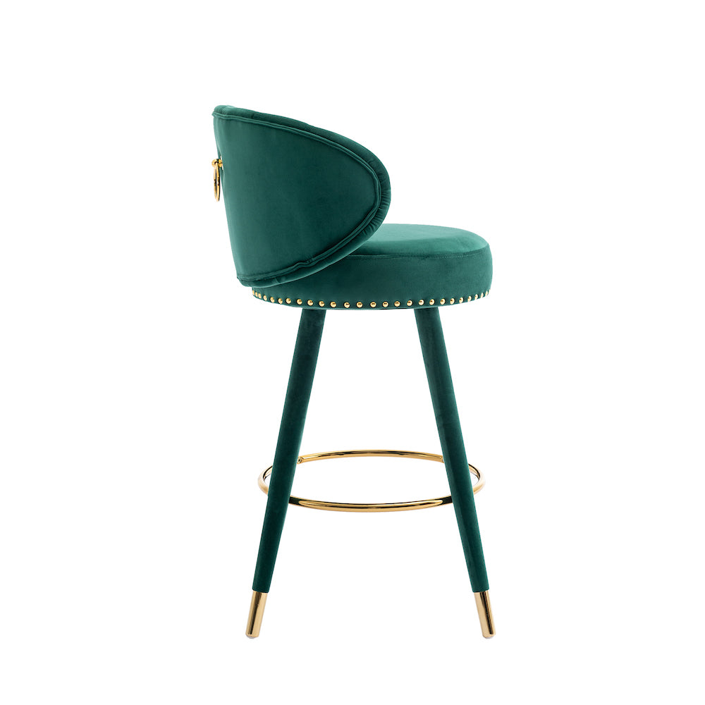 Lindsey Velvet Counter Height Swivel Stools - Emerald & Gold