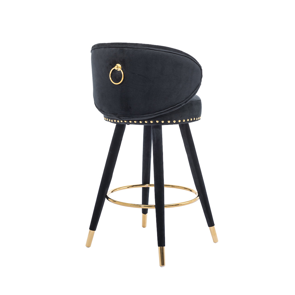 Lindsey Velvet Counter Height Swivel Stools - Black & Gold