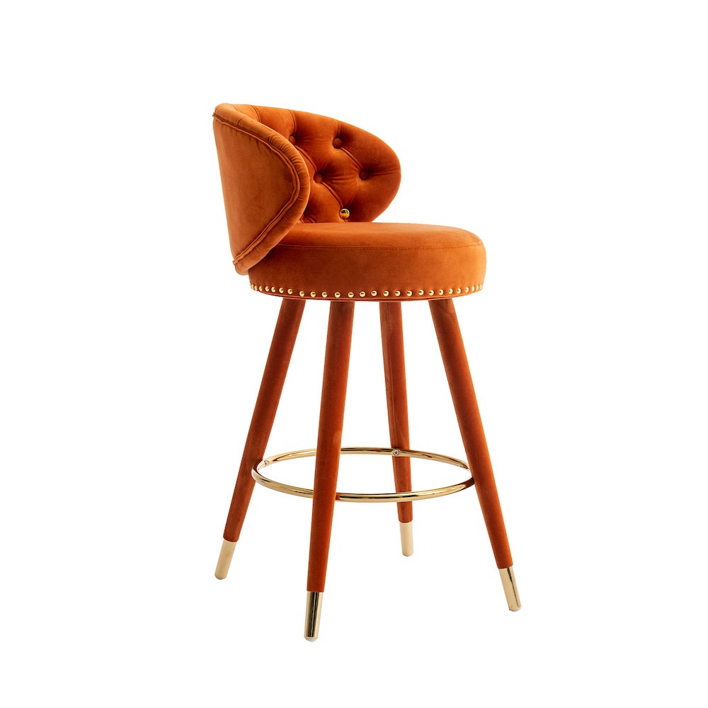 Lindsey Velvet Counter Height Swivel Stools - Orange & Gold