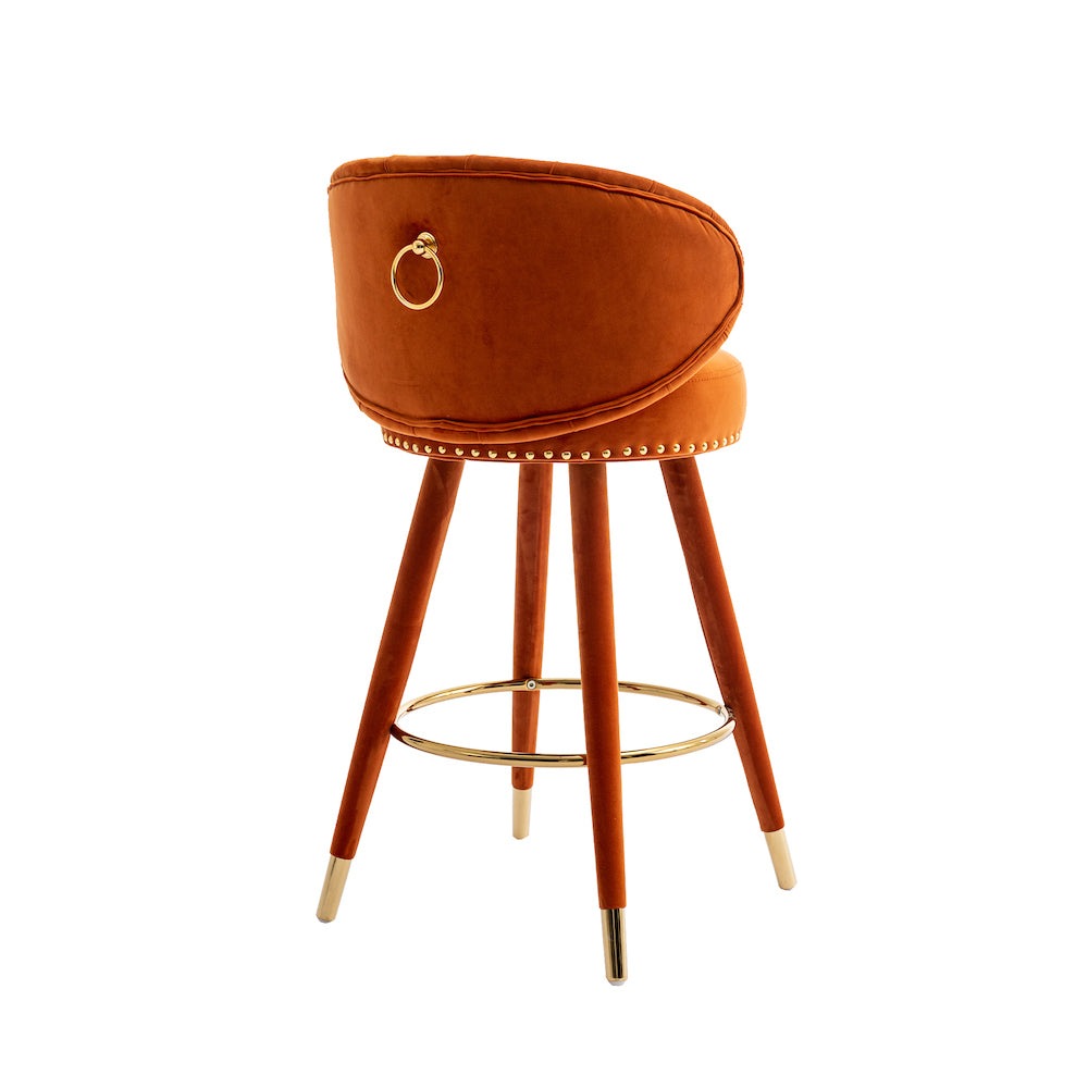 Lindsey Velvet Counter Height Swivel Stools - Orange & Gold