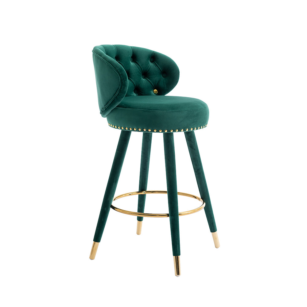 Lindsey Velvet Counter Height Swivel Stools - Emerald & Gold