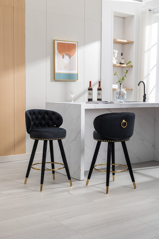 Lindsey Velvet Counter Height Swivel Stools - Black & Gold