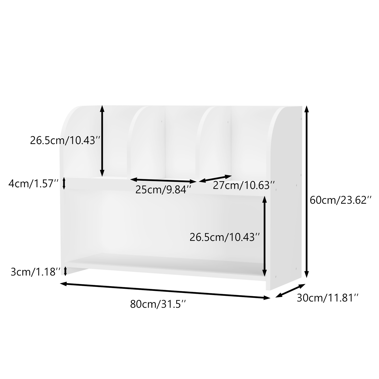 Moonriver 4 Compartment Youth Bookcase - White Copy