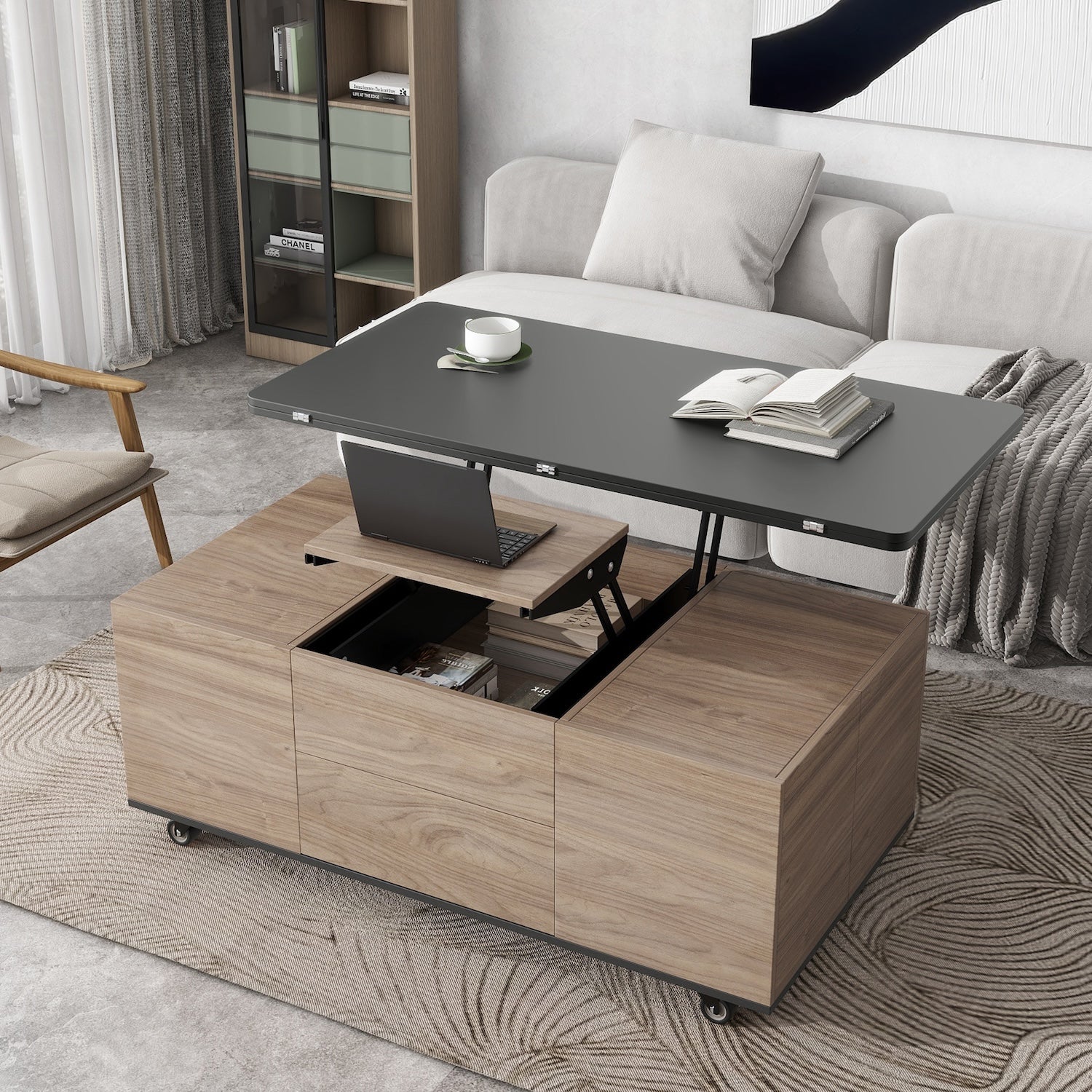 Jules Modern Lift Top Coffee Table - Walnut & Black