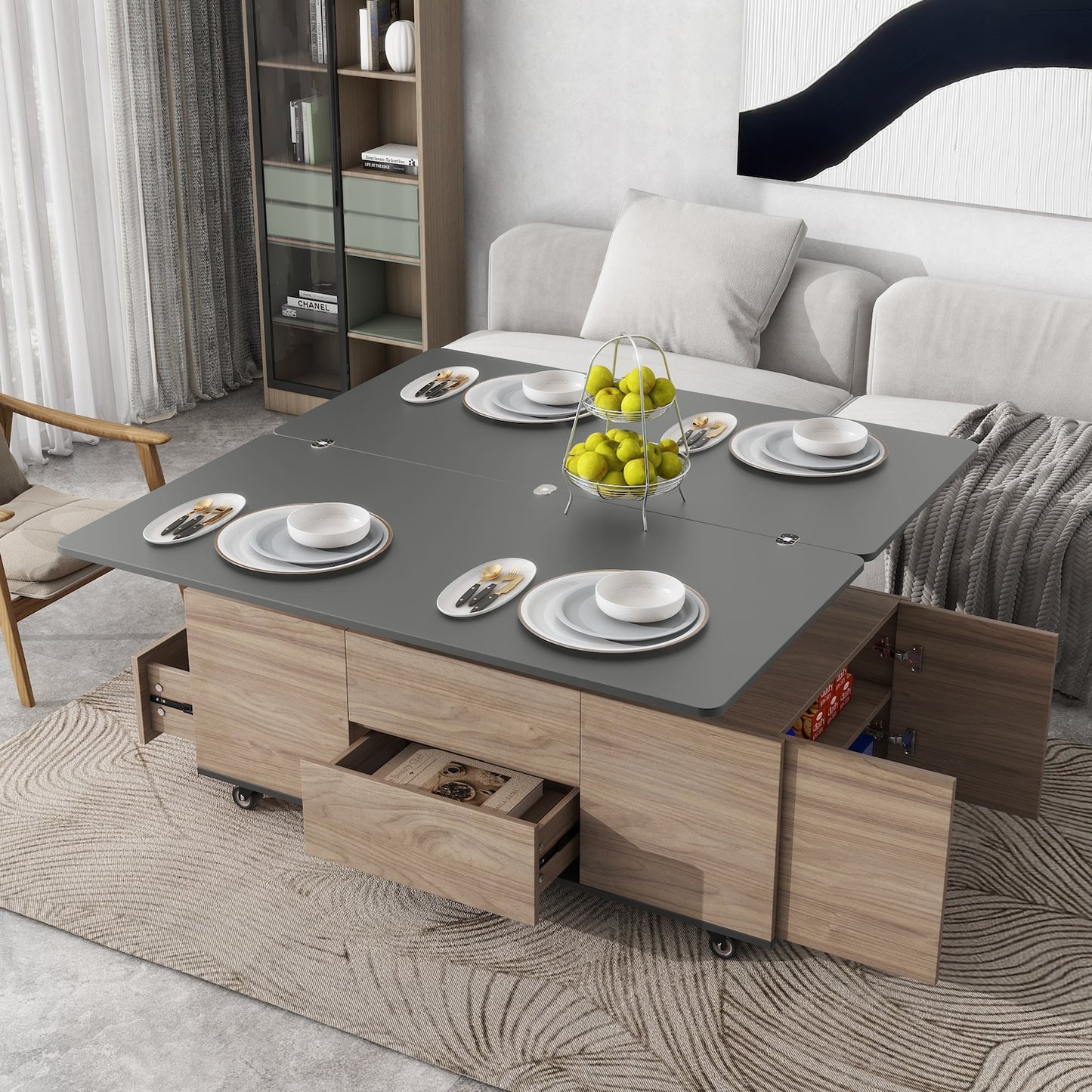 Jules Modern Lift Top Coffee Table - Walnut & Black