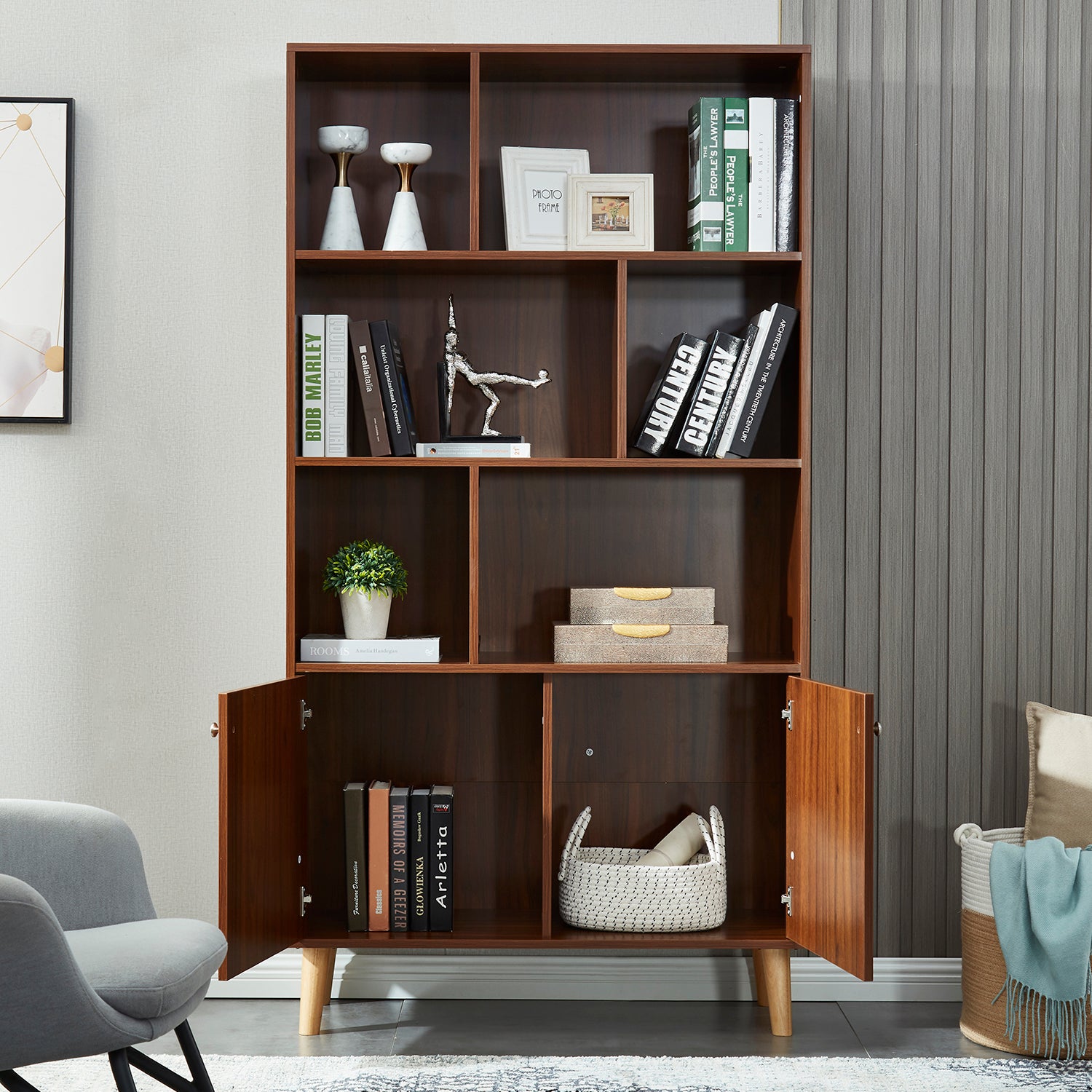 Walnut bookshelf shop mid century