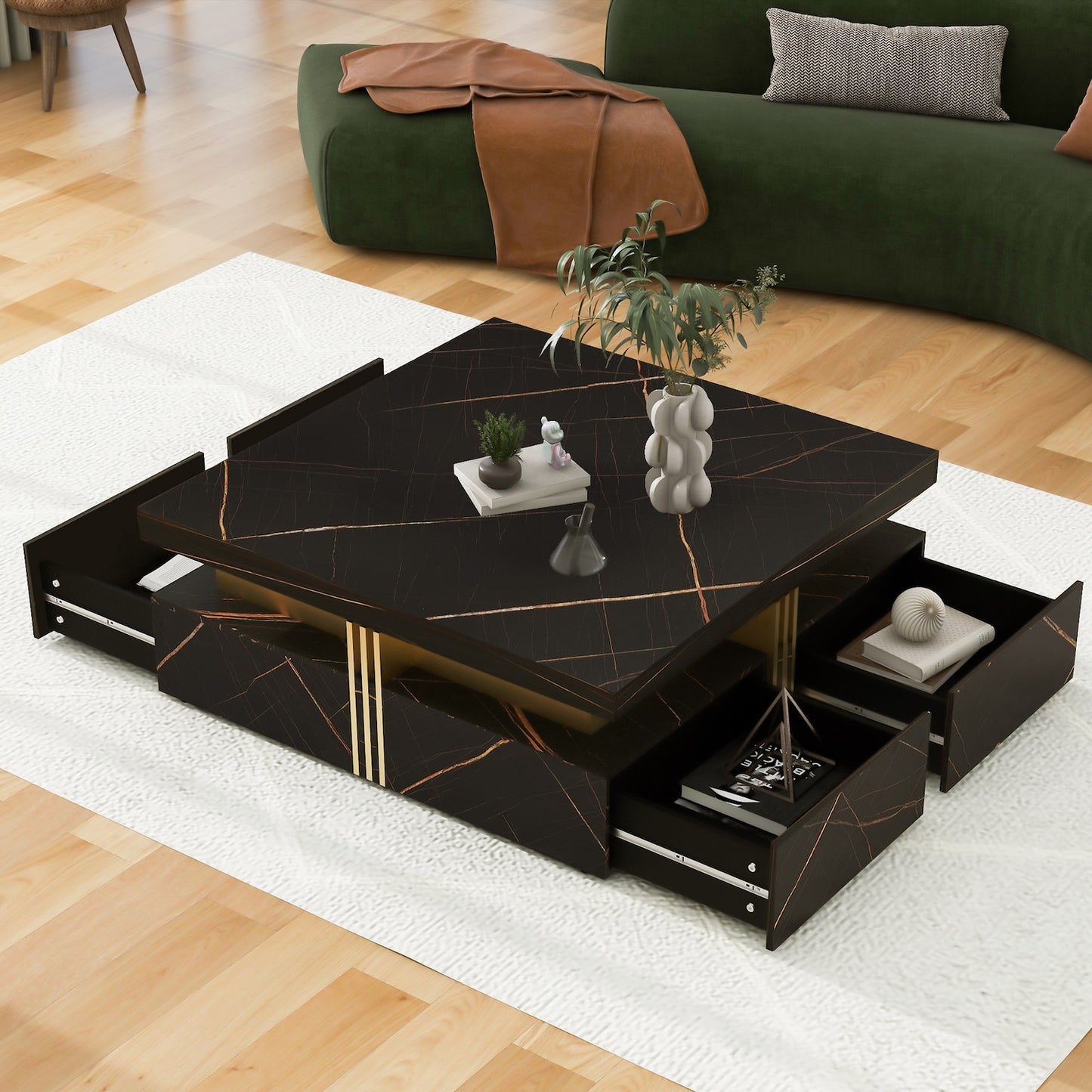 Denitsa Modern 4-drawer Coffee Table - Black & Gold