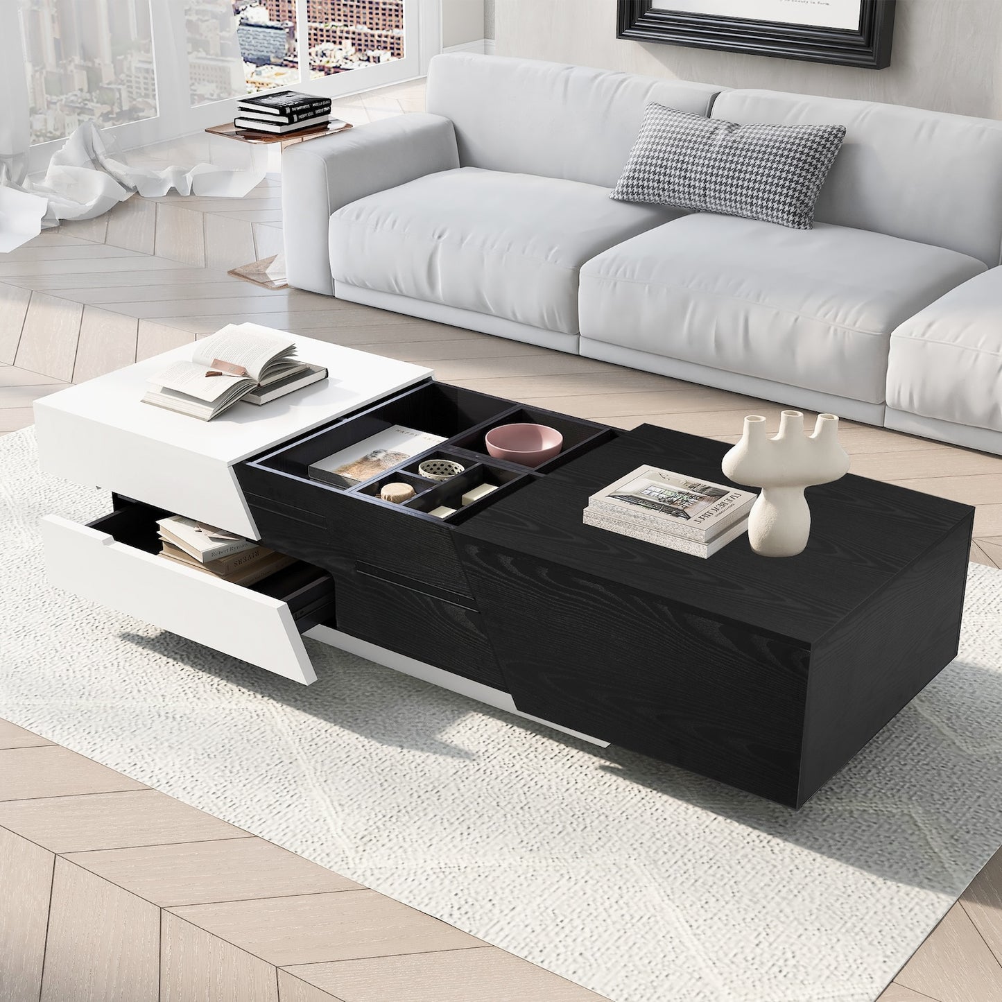 Dipali Modern Extendable Top Coffee Table - White & Black