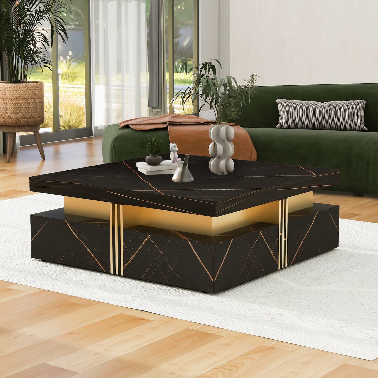 Denitsa Modern 4-drawer Coffee Table - Black & Gold