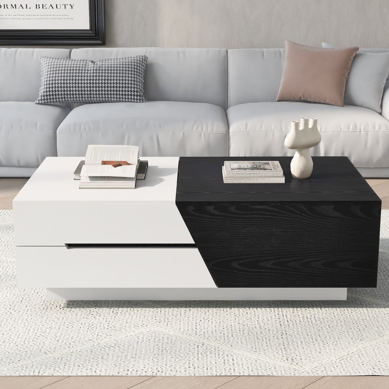 Dipali Modern Extendable Top Coffee Table - White & Black