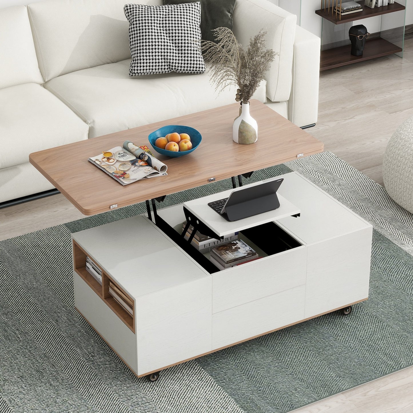 Jules Modern Lift Top Coffee Table - Walnut & White