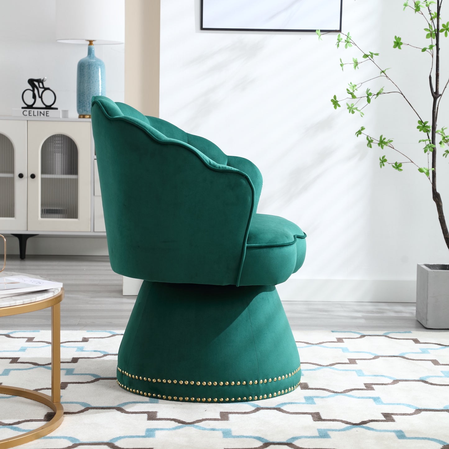 Stillman Contemporary Velvet Swivel Chair with Gold Nailhead Trim - Emerald